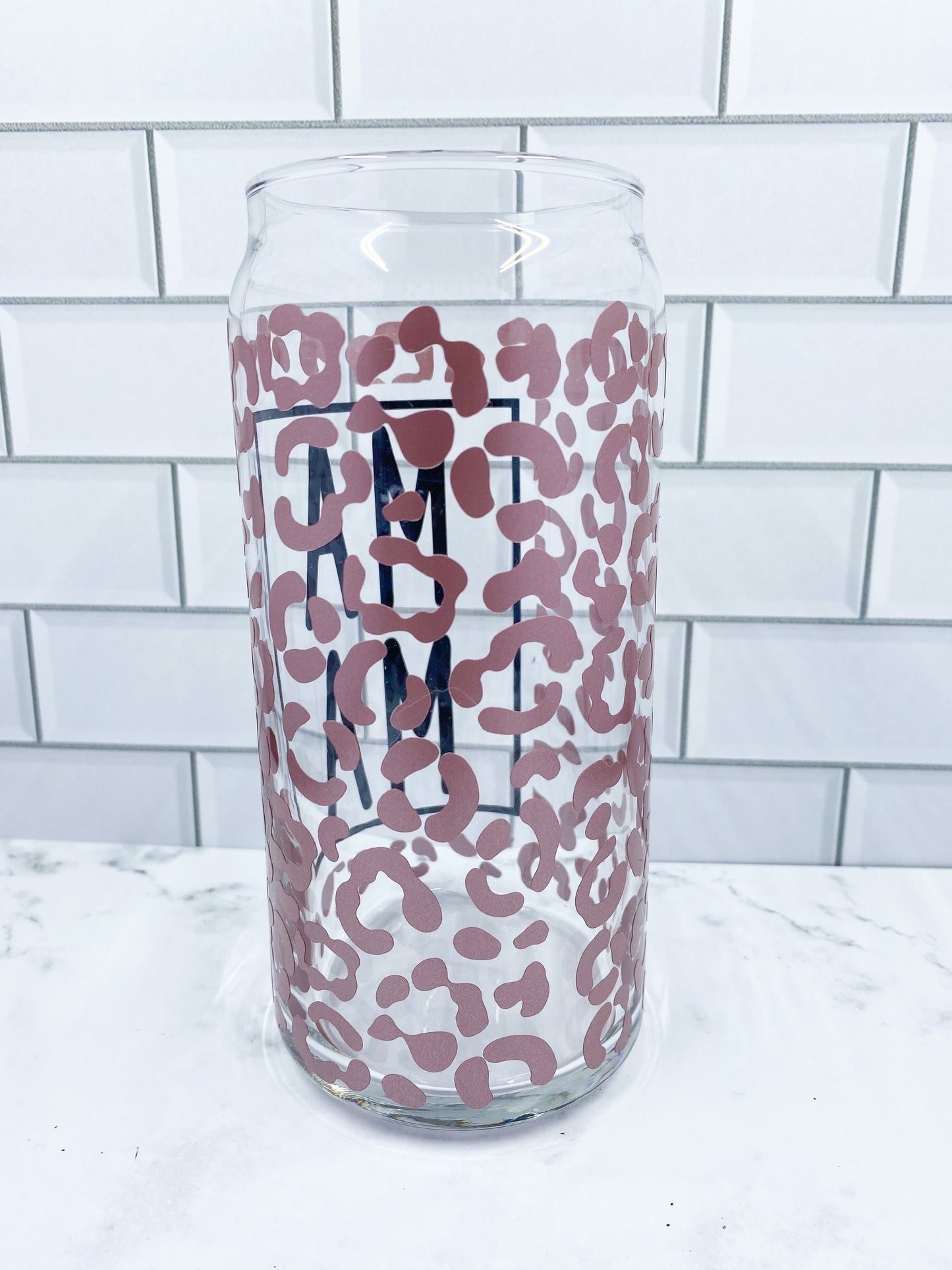 Mama and Mini Leopard Print Can Glass