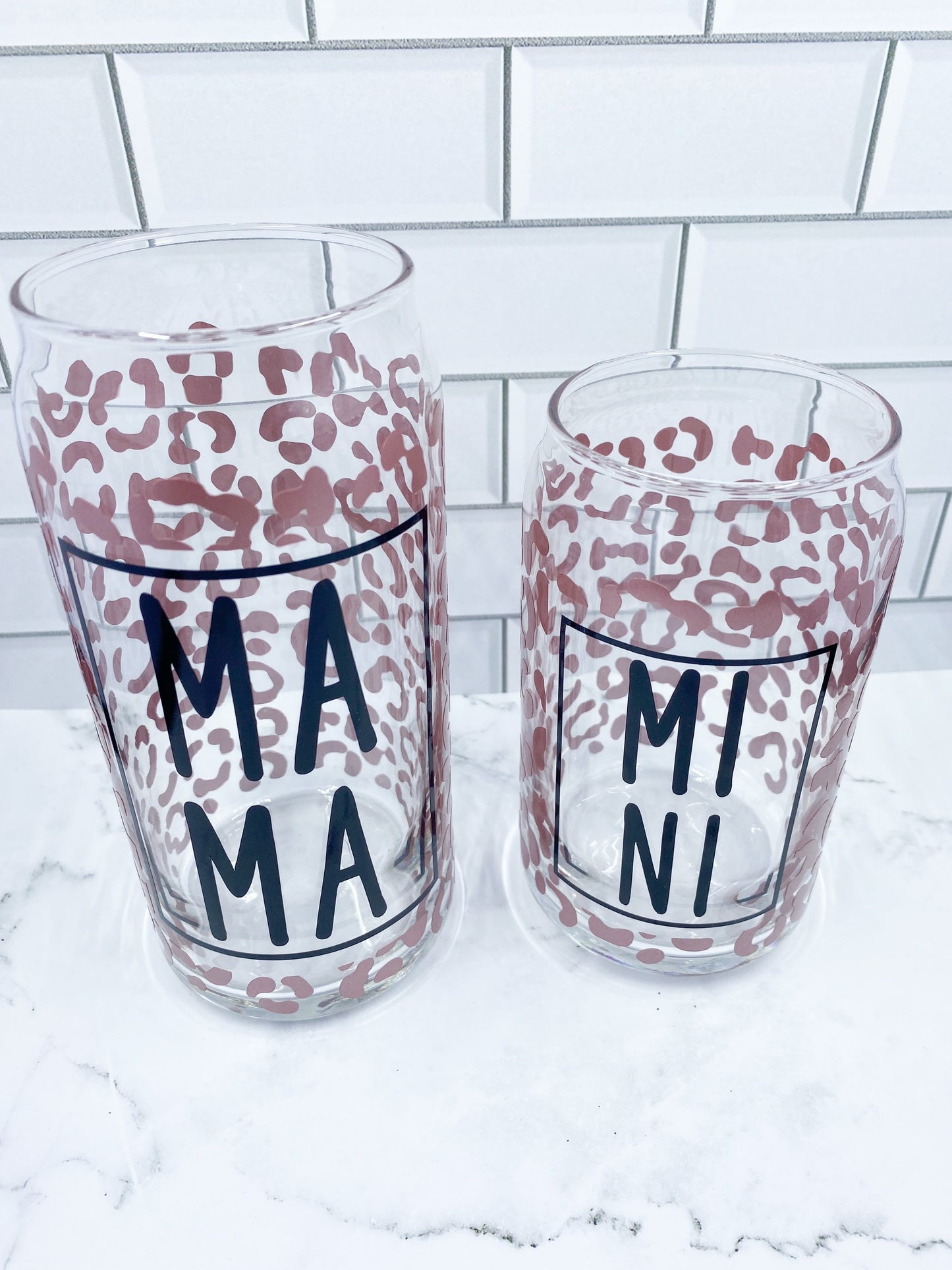 Mama and Mini Leopard Print Can Glass