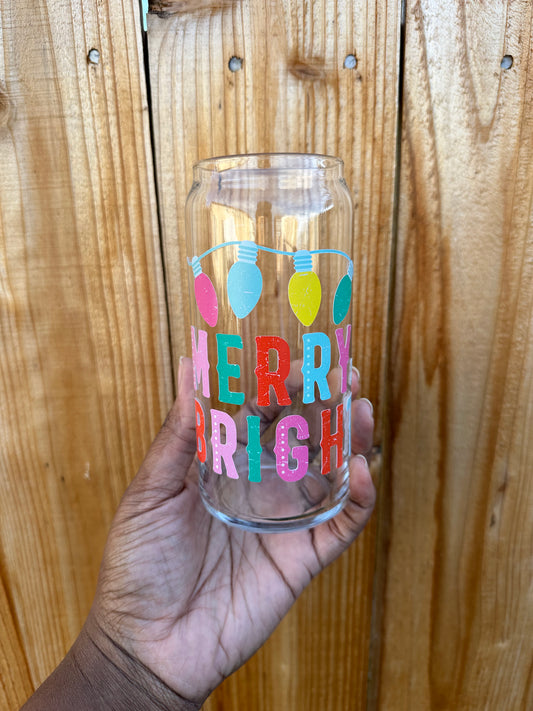 Merry & Bright Can Glass