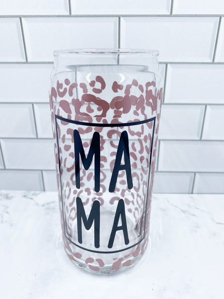 Mama and Mini Leopard Print Can Glass