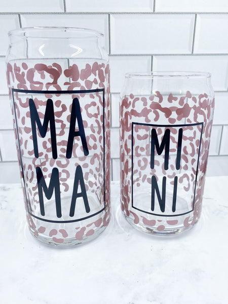 Mama and Mini Leopard Print Can Glass