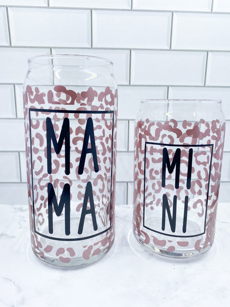 Mama and Mini Leopard Print Can Glass