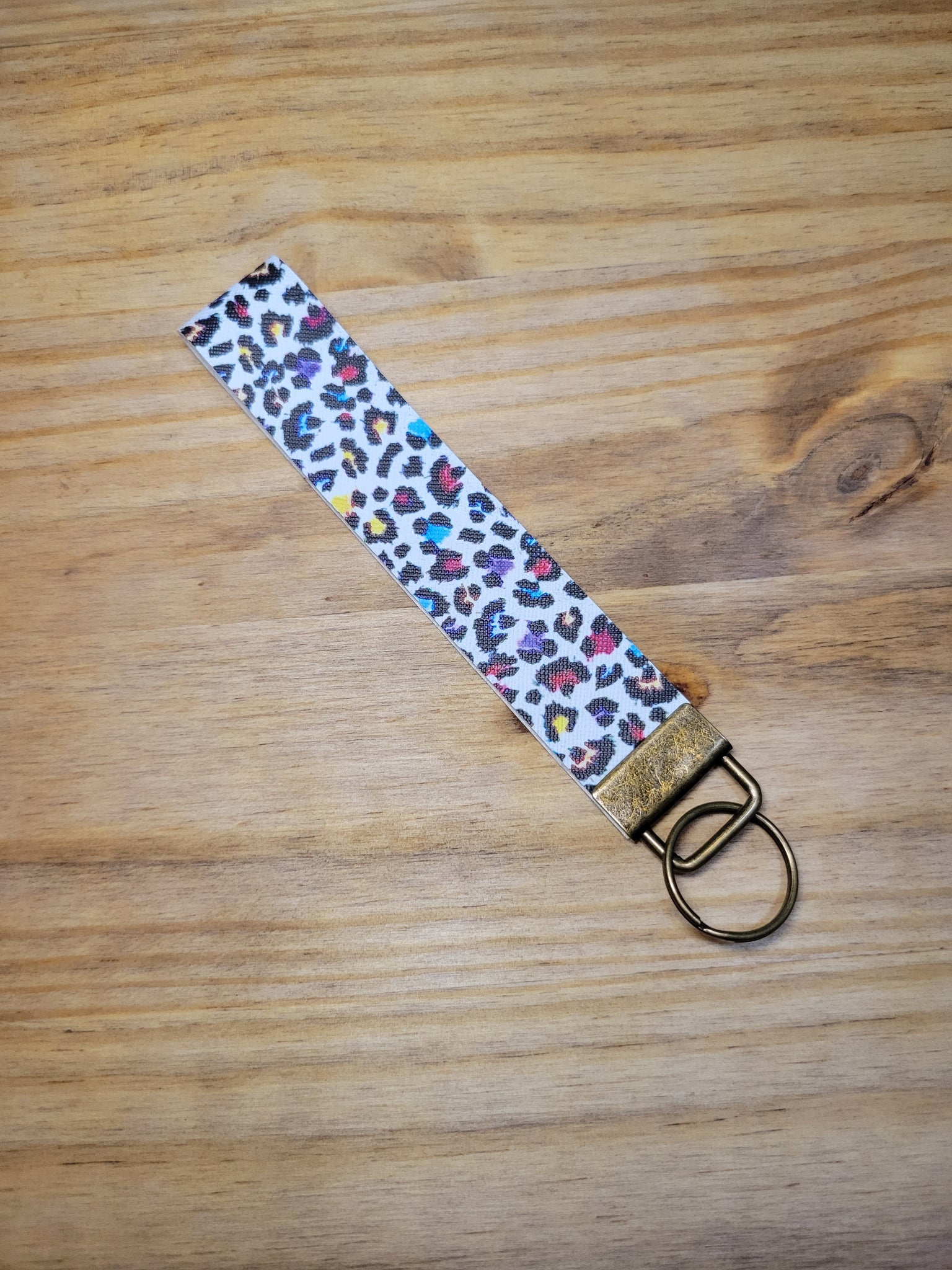 Rainbow Leopard Print Key Fob Wristlet